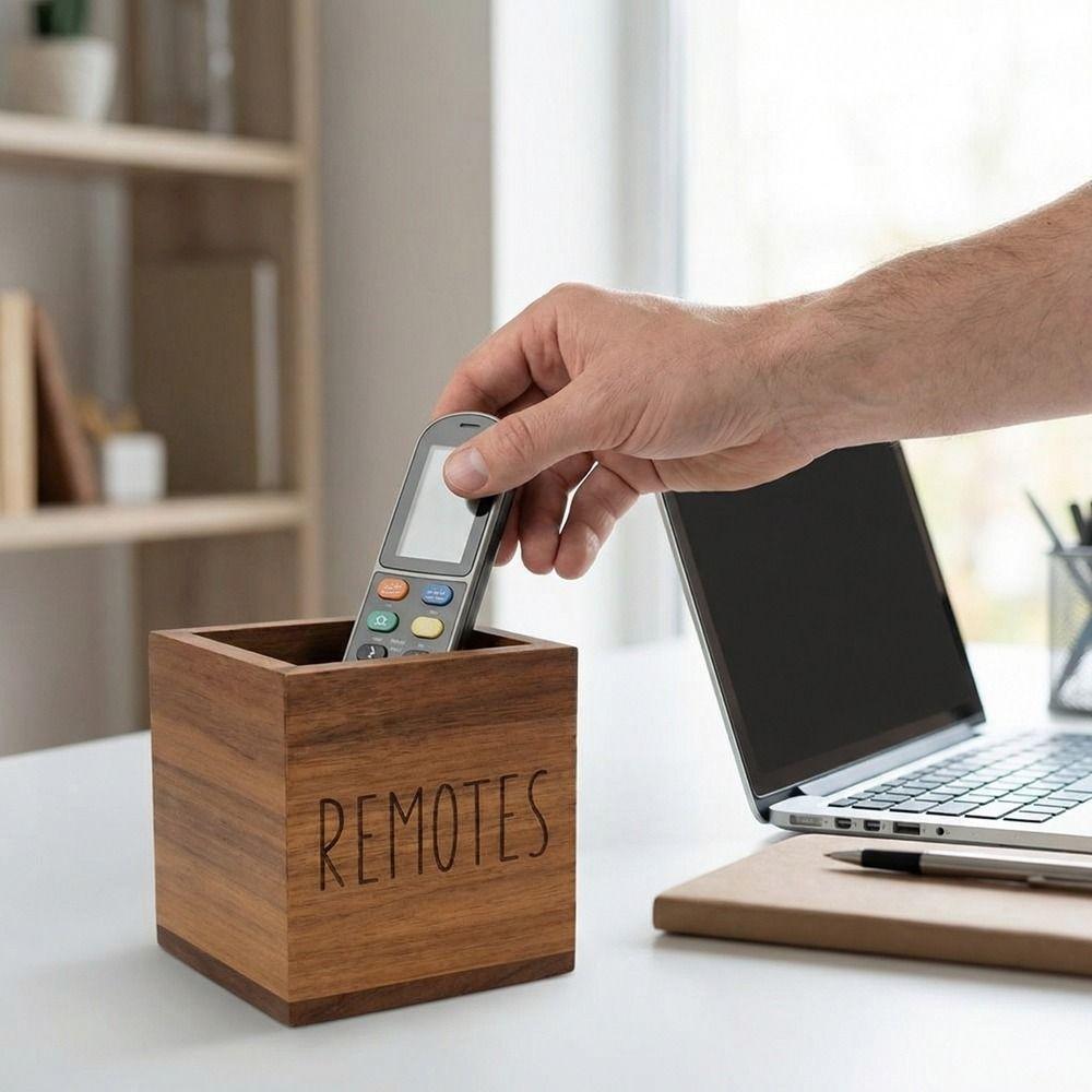 Wood Remote Control Holder Vintage Style Pen Holder Durable Desktop Storage Box Nightstand