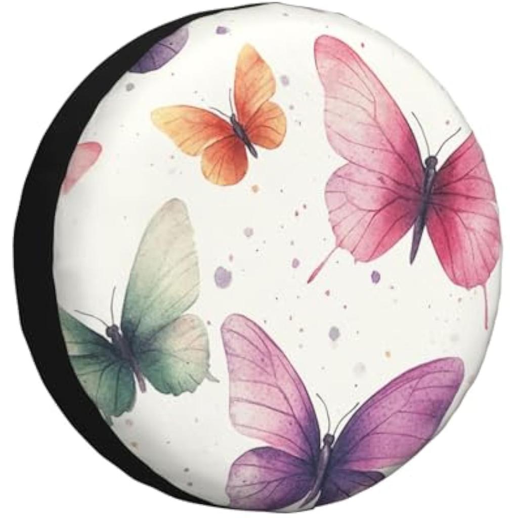 Watercolor Butterfly Print Spare Tire Cover Dust-Proof Wheel Protector