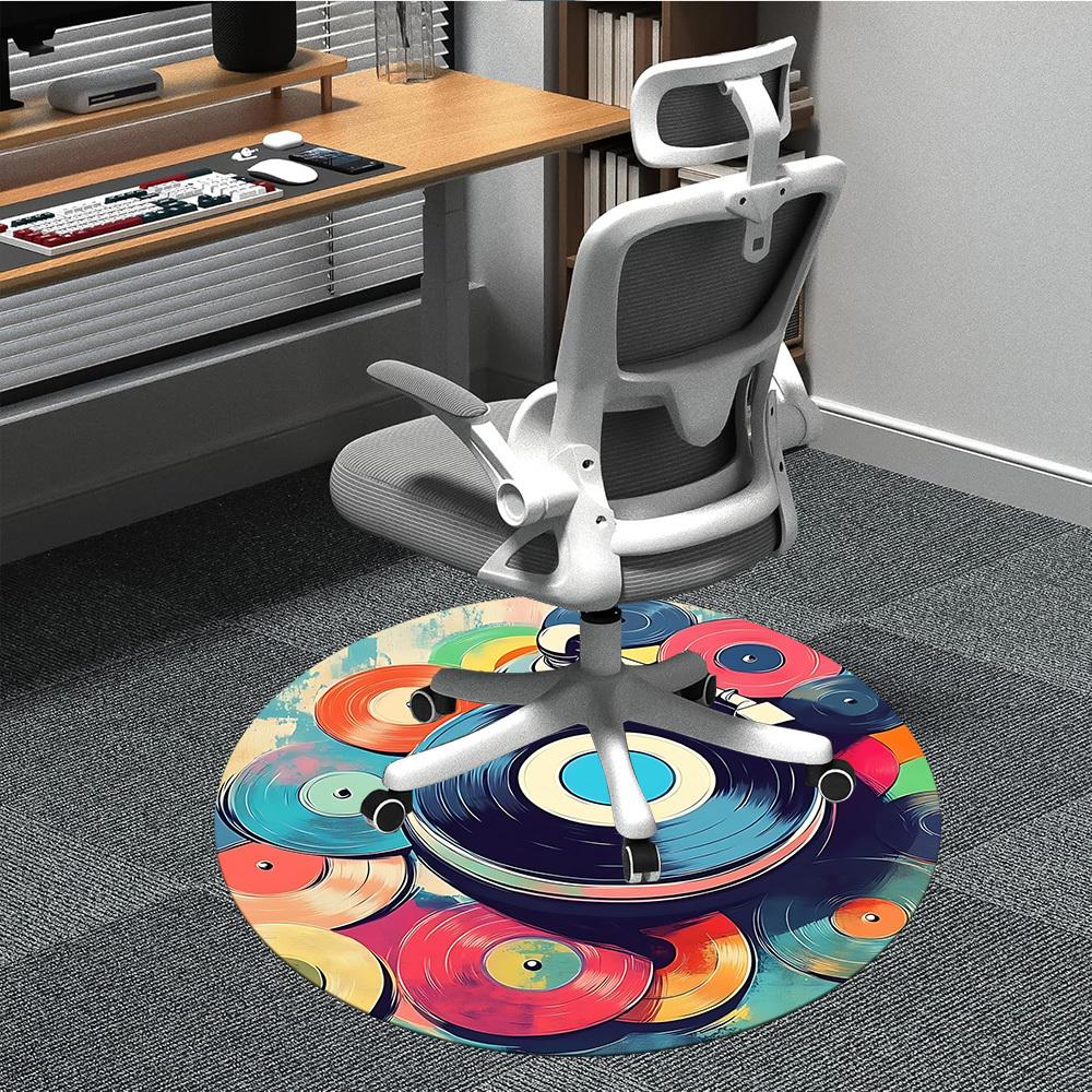 1pc Vinyl Music Office Round Area Rug, Indoor Mat Suitable ForOffice, Under Office Chairs Bedroom Living Room Home Decor T170