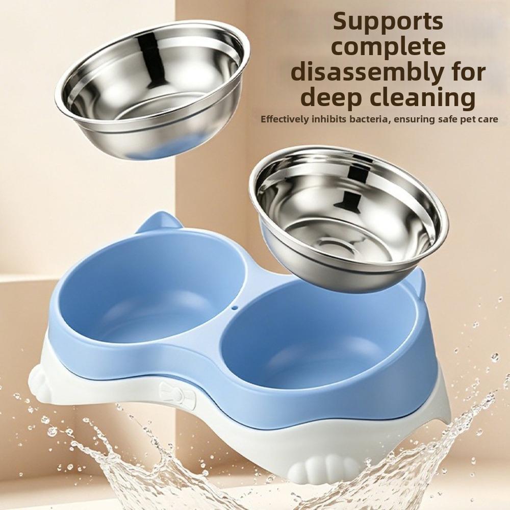 Non-Skid Cat Ear Pet Double Bowl Anti-spill Pet Feeding Bowl  Small Pet Food Bowl