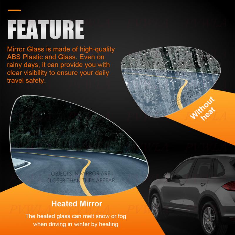 1pc Right Side Heat Reverse Lens With Lettering For Porsche Cayenne 2011 2012 2013 2014 Rearview Mirror Glass Car Accessories