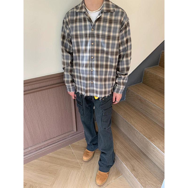 

Мужская рубашка-куртка в клетку с бахромой в стиле ретро L коричневый