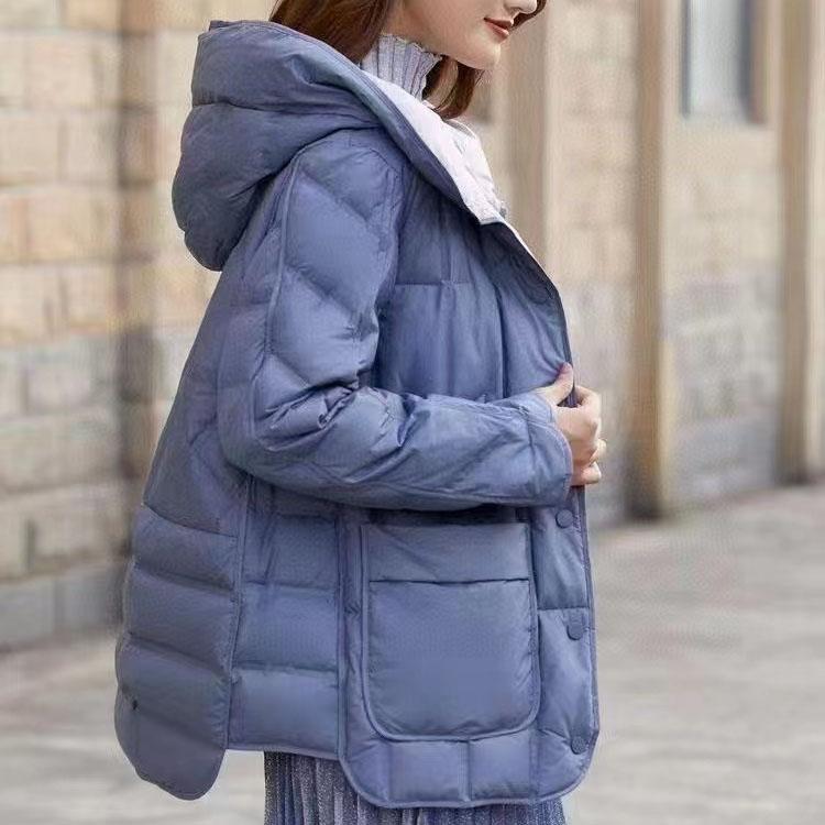 

FiveFive 90% белый утиный пух женские пуховики женские воротник-стойка однобортный пуховик повседневные свободные парки с капюшоном M синий