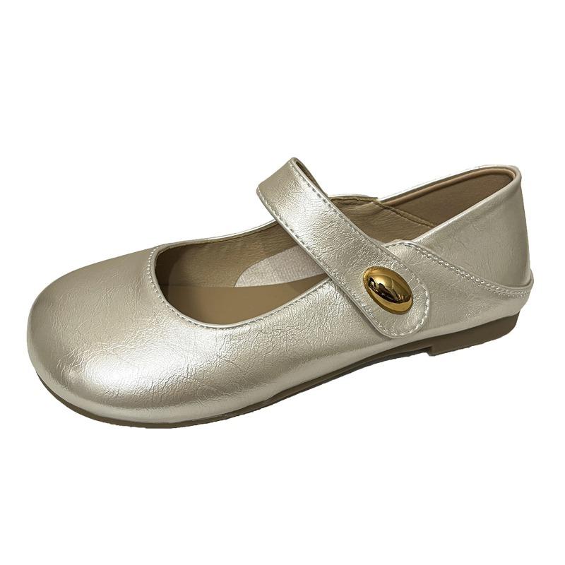 Ballet Flat Shoes Women's Autumn New Silver One-button Mary Jane Shoes with Skirt Single Shoes