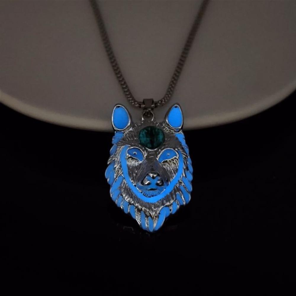 Zinc Zinc Alloy Luminous Pendant Necklace Lion Wolf Hip Hop Neck Chains Cool Halloween Necklace  Party