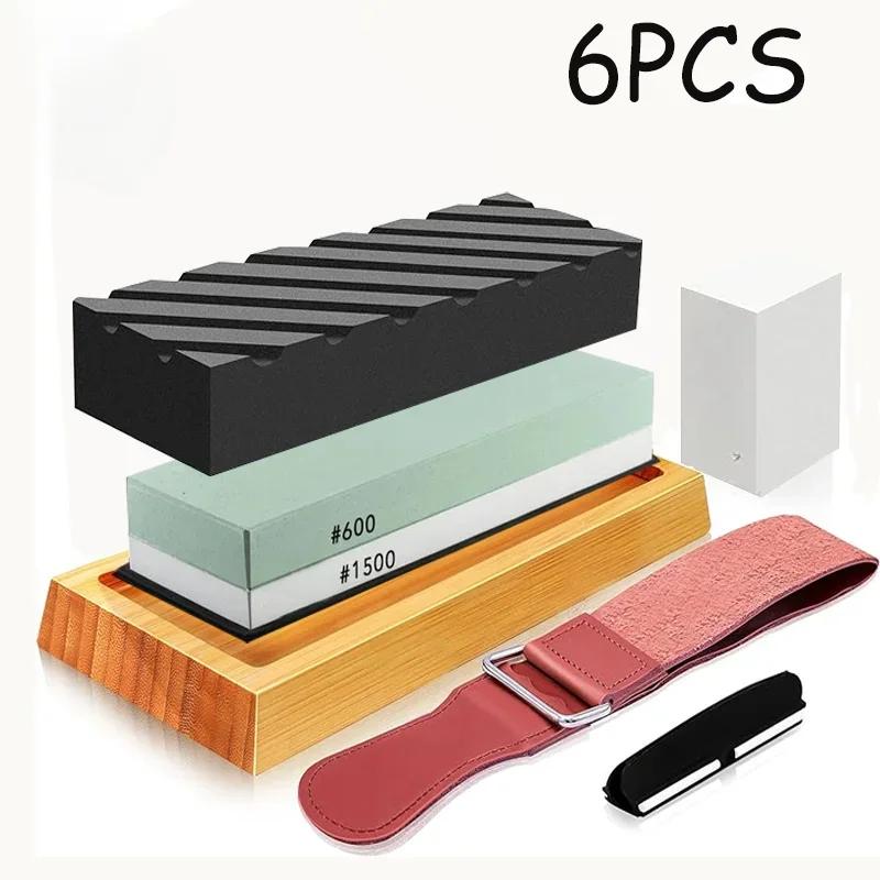 Profesionální sada kamene na broušení nožů 400/1000 3000/8000 Zrnitost Protiskluzová bambusová základna Oboustranné vedení nože brousek
