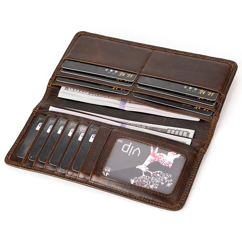 Genuine Leather Long Bifold Wallet for Men Classic Clutch Wallet with Phone Pocket Multi Card Slots Large Capacity Men Purse for Daily Use