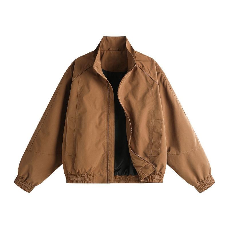 Men S Vintage Workwear Jacket Outdoor Softshell Stand Collar Long Sleeve Solid Color