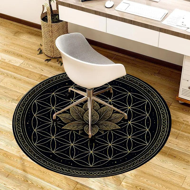 1pc Office Carpet Chair Mats Sacred Geometry Lotus Mandala Perfect for Decorating Office Chairs, Living Rooms, Or Bedrooms