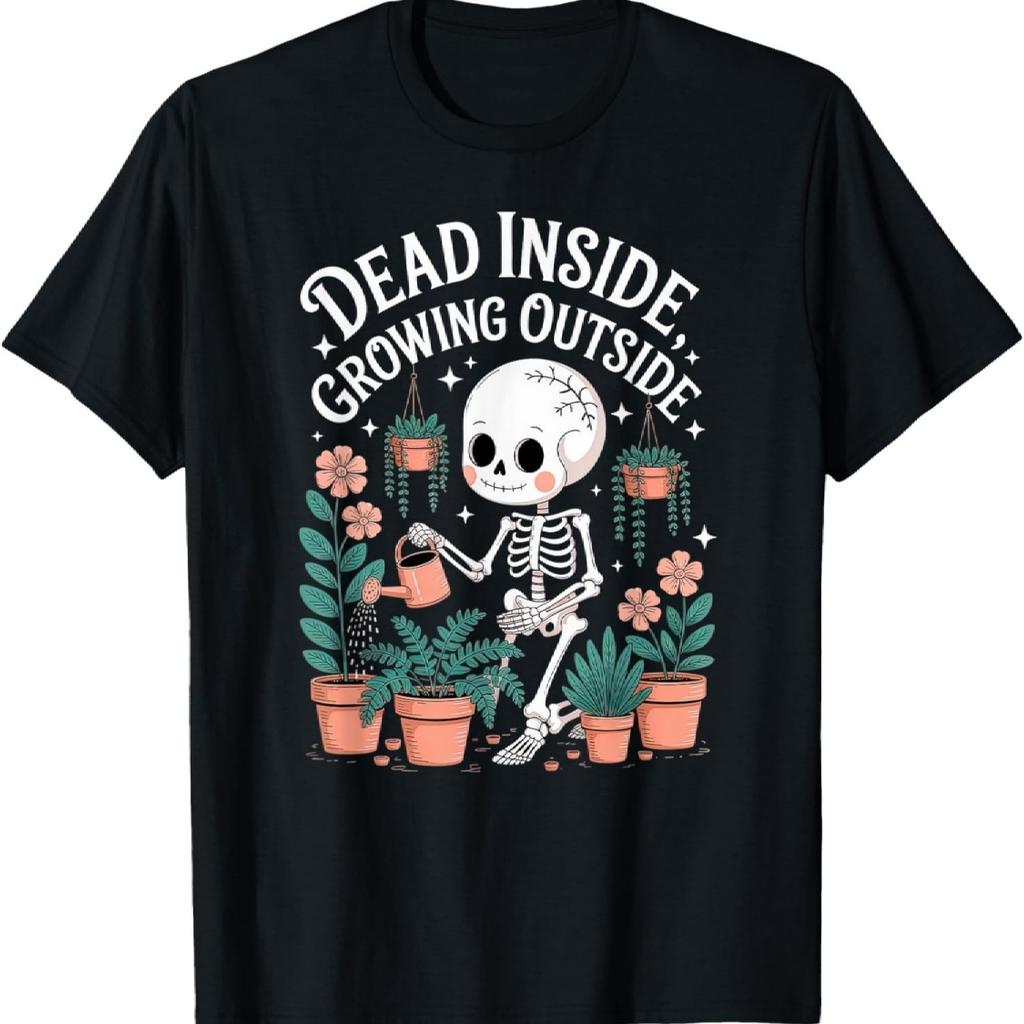 Dead Inside Growing Outside Skeleton with Potted Plants T-Shirt(1)