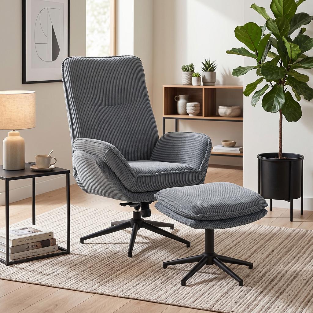 Relax Armchair With 130 Degree Reclining Function TV Armchair With Ottoman And Steel Frame Gray