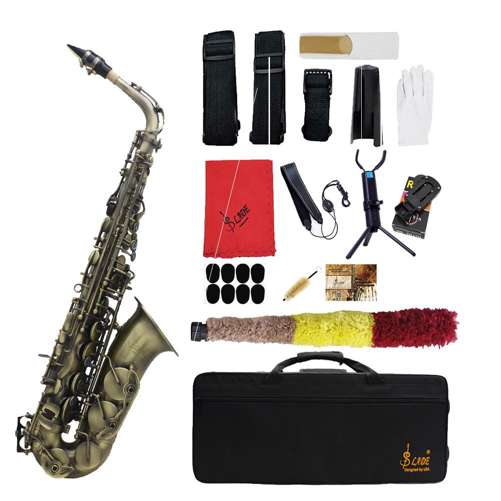 SLADE Eb Alto Saxophone Red/Cyan Antique Brass Body Saxophone Professional Woodwind with Case Gloves Whistle trimmer Parts Set