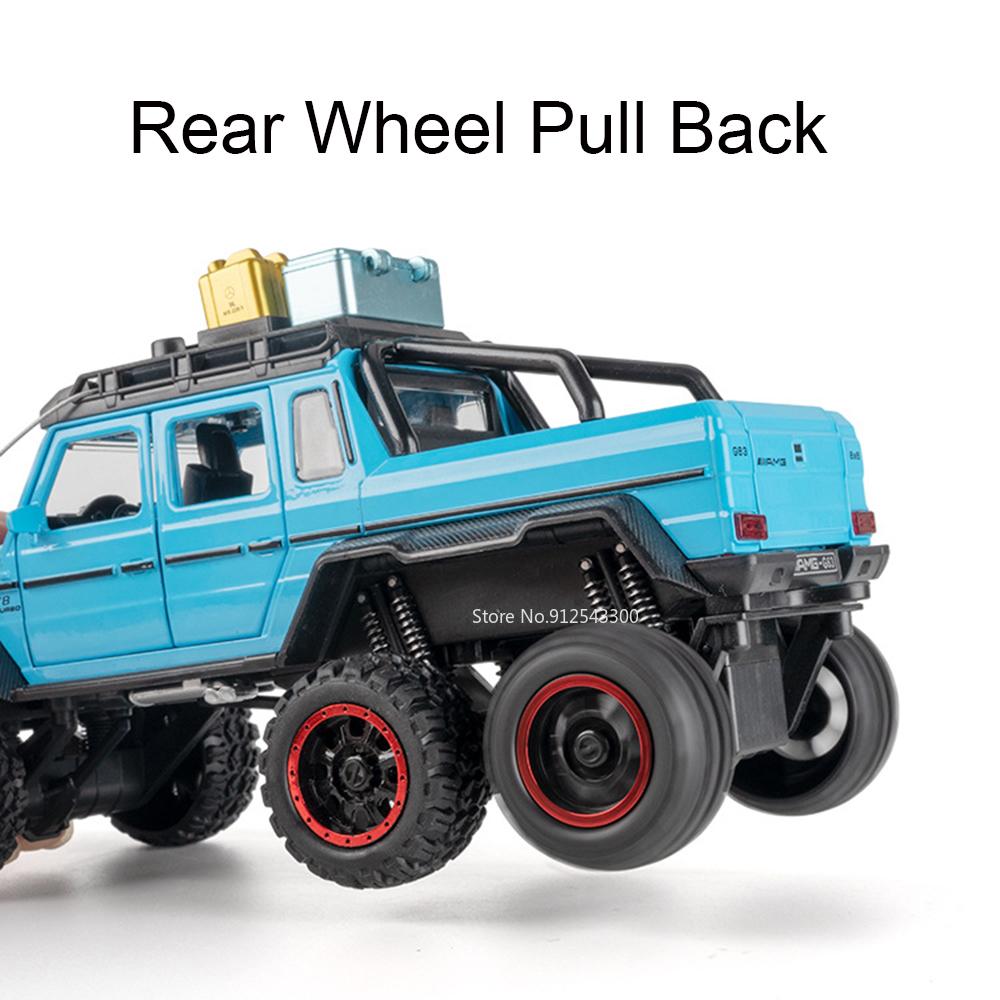 1:24 G63 6X6 Car NOMADISM Toy Mdoel Doors Opened Alloy Diecast Pull Back Sound Light Simulation Models Vehicle Toys Kid Gifts