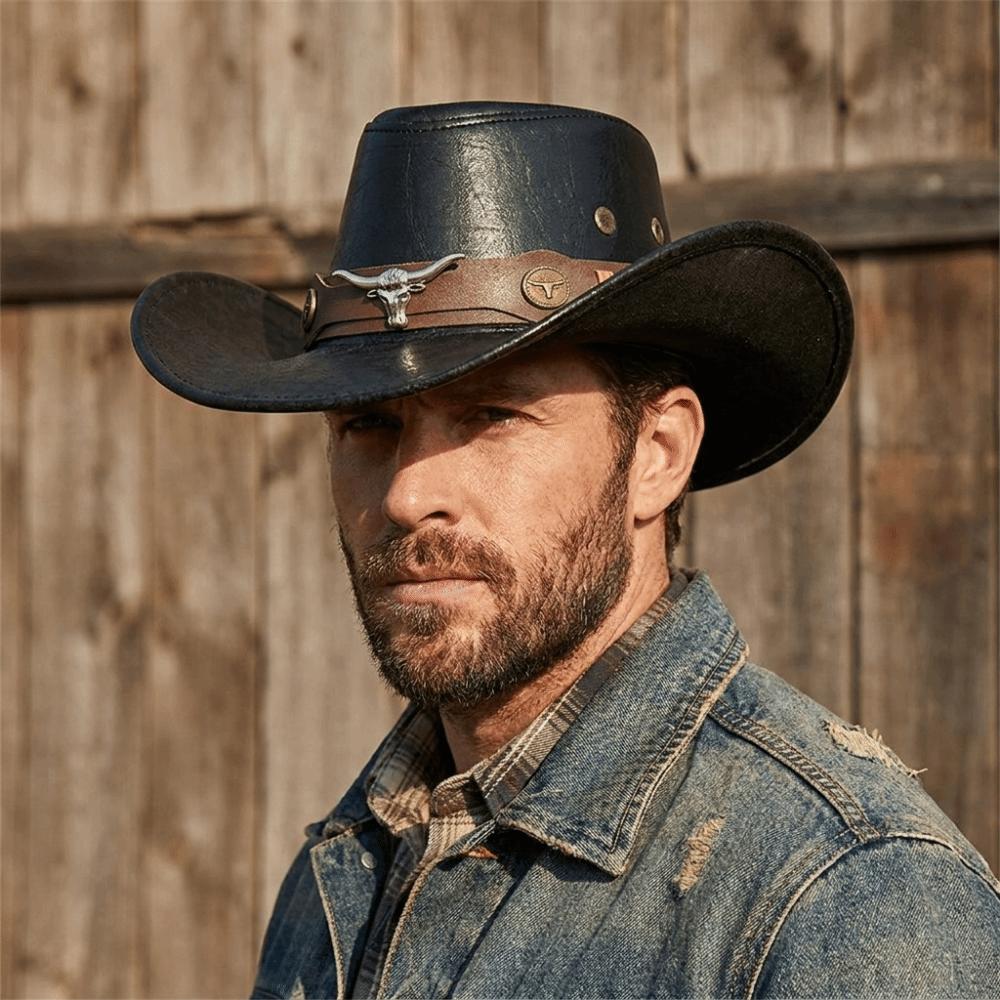 Ethnischer Stil Western Cowboyhut Kunstleder Ritterhut Coole Schirmmütze Radfahren
