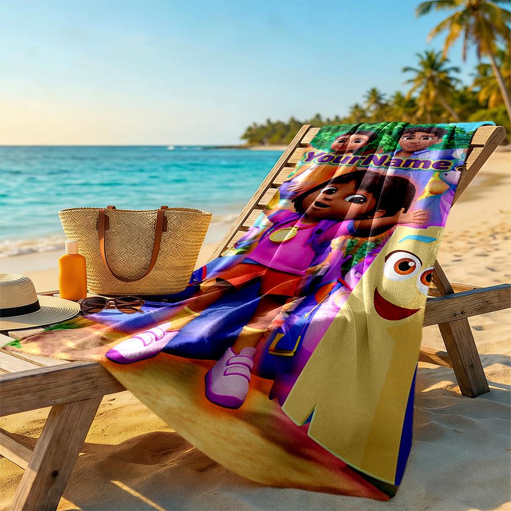 Dora Explorer Customizable Name Beach Towel Quick-Dry Soft Microfiber Suitable for Swimming Gym Camping Yoga Vacation