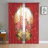 Christmas Bells Letters Bow Ribbon Tulle Sheer Window Curtains for Living Room Bedroom Christmas Decor Voile Curtains Drapes