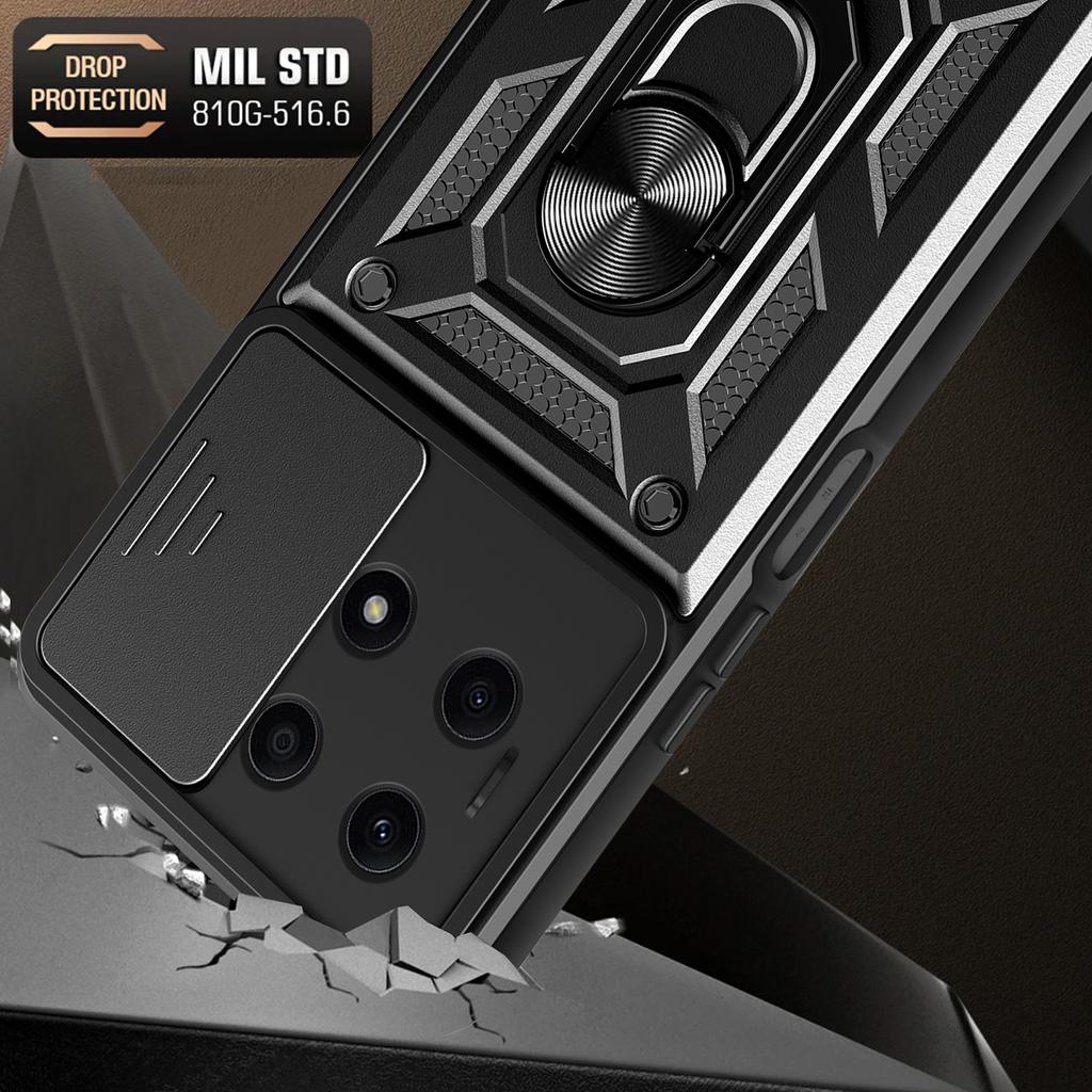 For Honor X8a 4G Shockproof Kickstand PC+TPU Phone Case Slide Lens Protection Cover