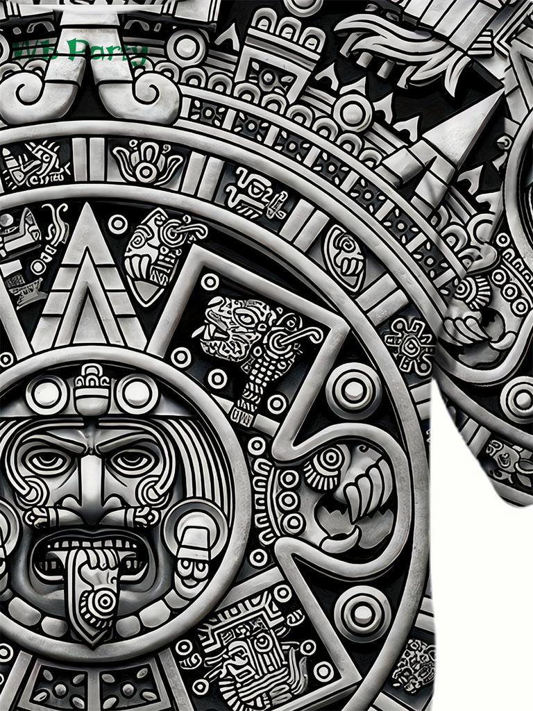 Azteken-Thema Muster 3D Druck T-Shirt Kompressionsshirt Kurzarm T-Shirt Herren Sommer T-Shirts Vintage Druck Herrenkleidung Oberteile