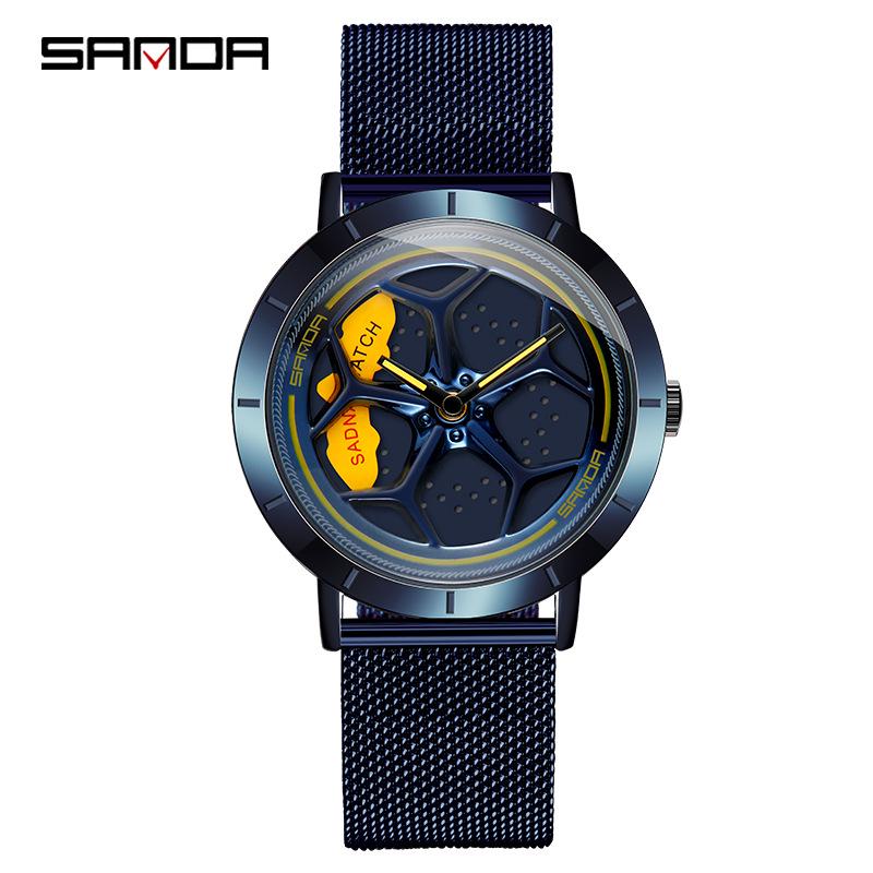 Sanda Men's Creative Rotating Quartz Wristwatch with Mesh Strap