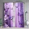 Set Of 2 Violet Butterfly Dance Curtains Purple Floral Semi Transparent Bedroom Office Living Room Decor Curtain With Rod Pocket Polyester Ideal For