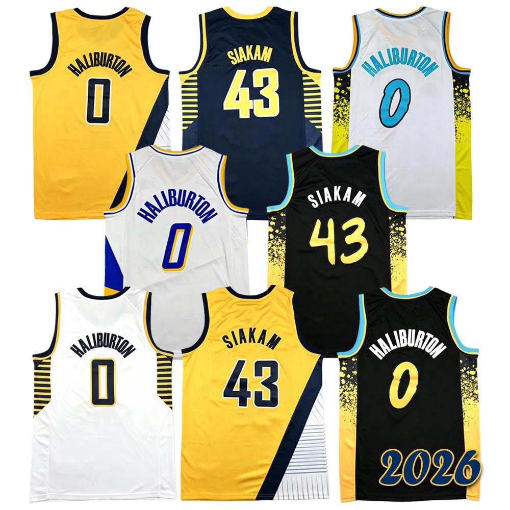 Maillot de Basketball Homme 2026 Tyrese Haliburton Pascal Siakam Cousu Rétro Taille S-2XL