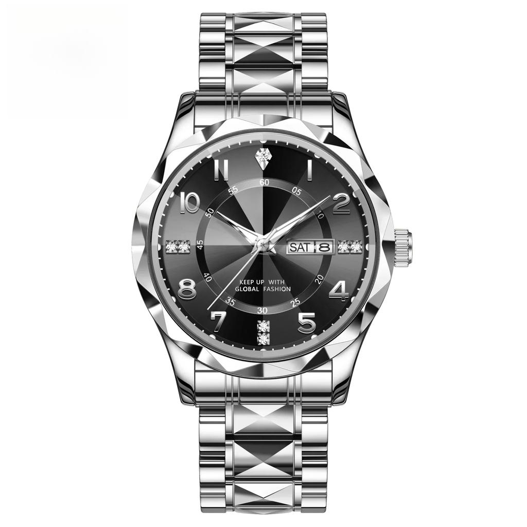 Men Quartz Watch Waterproof Date Week Luminous Wristwatch Stainless Steel Watch Business Clock