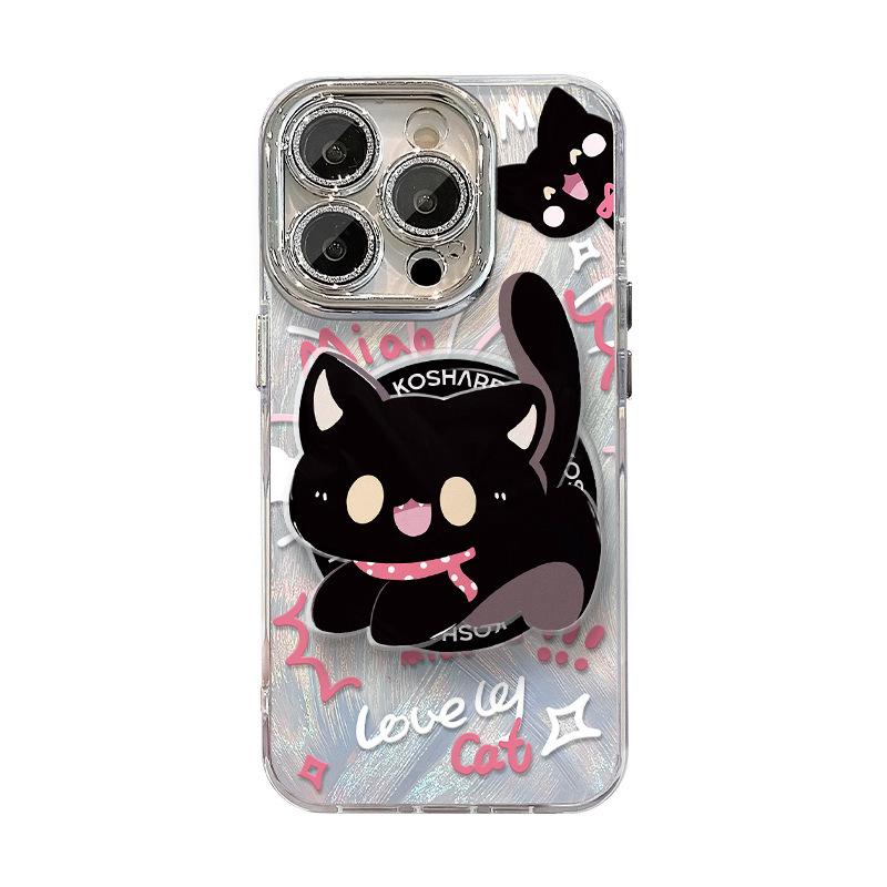 Cute Cat Magnetic Stand, Suitable for Apple 16, Chiffon Phone Case 15, Pro Max High-end Feel 14, Bracelet 13