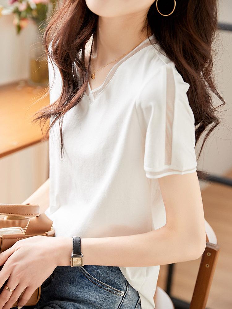 

Летняя модная белая облегающая женская футболка с V-образным вырезом 2025 года Small белый