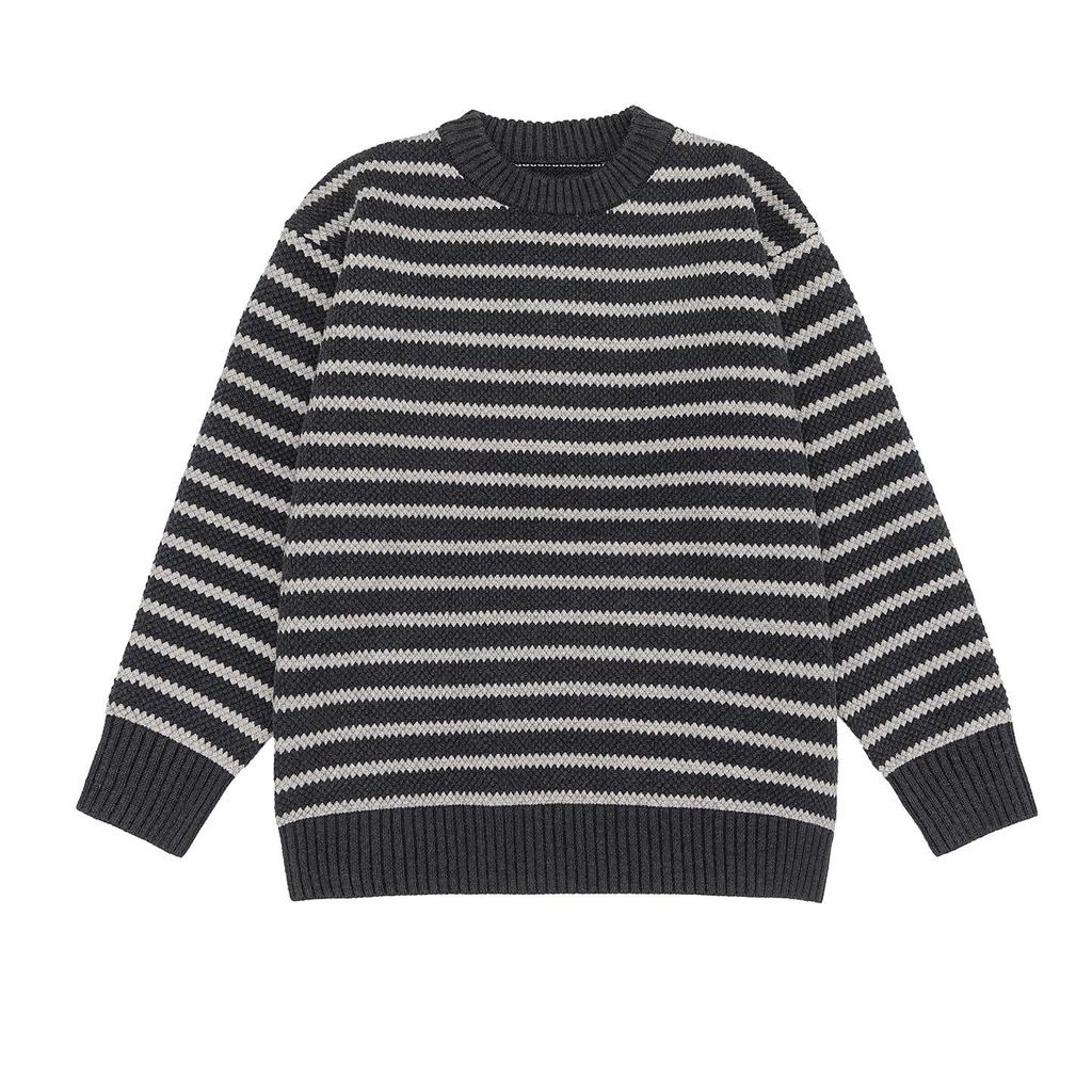 2025 Men's American-Style Striped Knit Sweater: Round Neck, Thick, Plus Size, Warm Autumn/Winter Layer