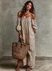 Vestido de verano europeo y americano nuevo, elegante, casual, suelto, con cuello de una palabra, a rayas