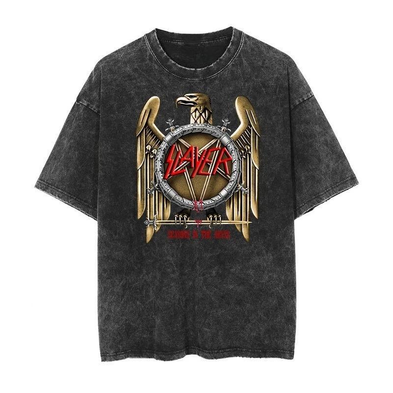 

Thrash Metal Band SLAYER Graphic Print Vintage Washed Tshirt Men Women Retro Fashion Streetwear Yk Top Harajuku Oversized Tees S