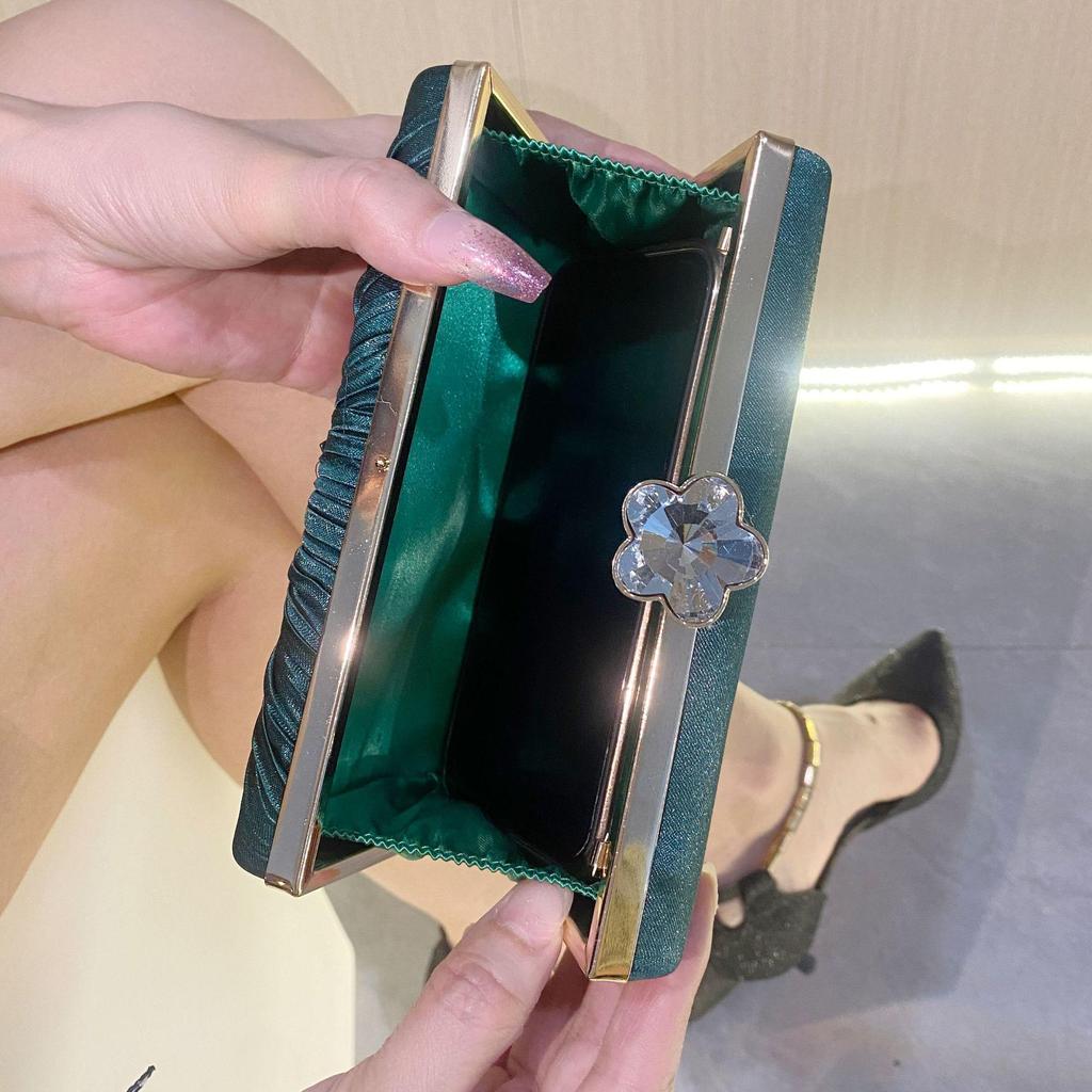 Cross-Border Rhinestone Pleated Evening Bag for Weddings, Banquets, and Dinners