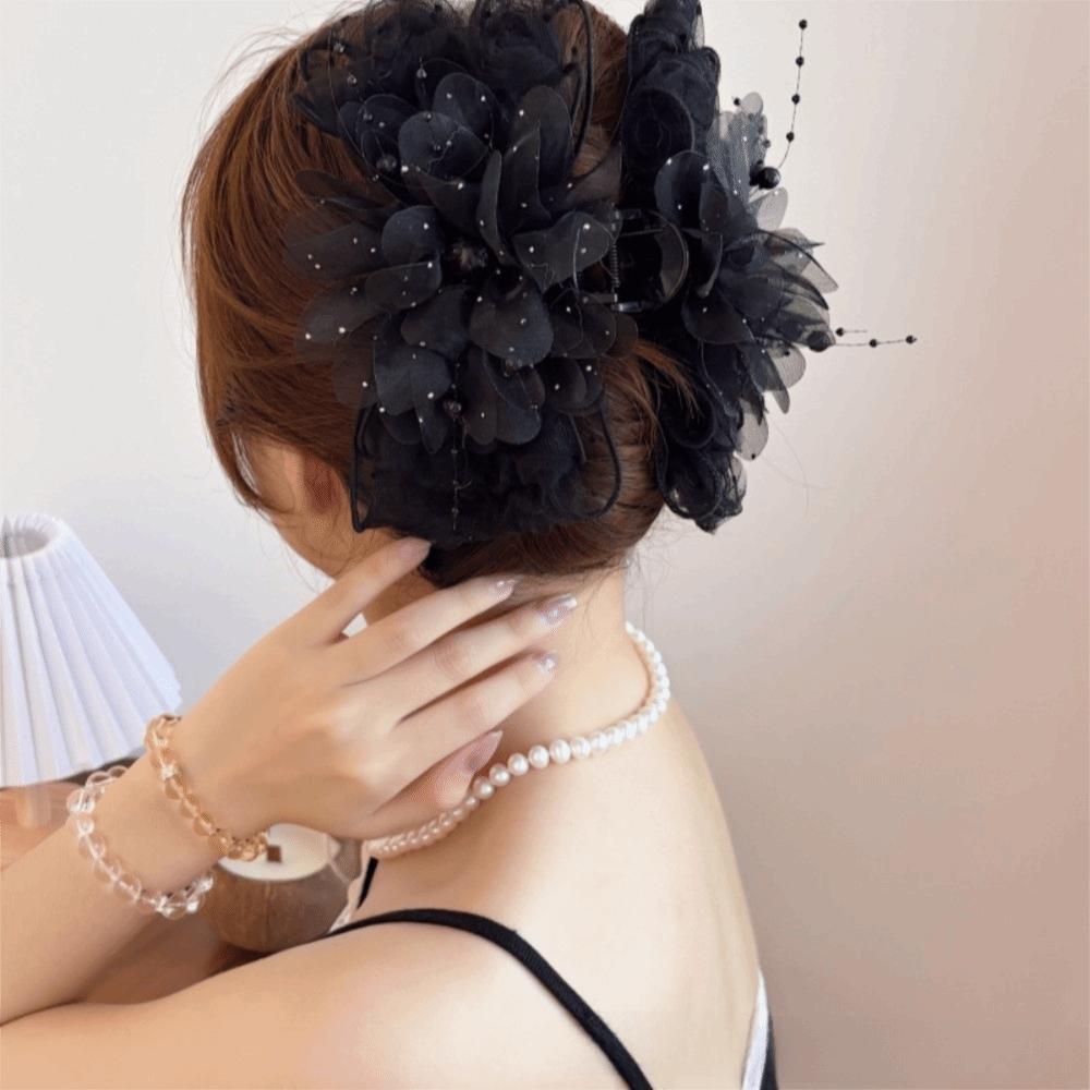 

Fashion Sweet Rose Flower Hair Claw Elegant Large Size Beaded Tassel Jaw Clips Shark Clip Volumizing Hair Accessories Daily