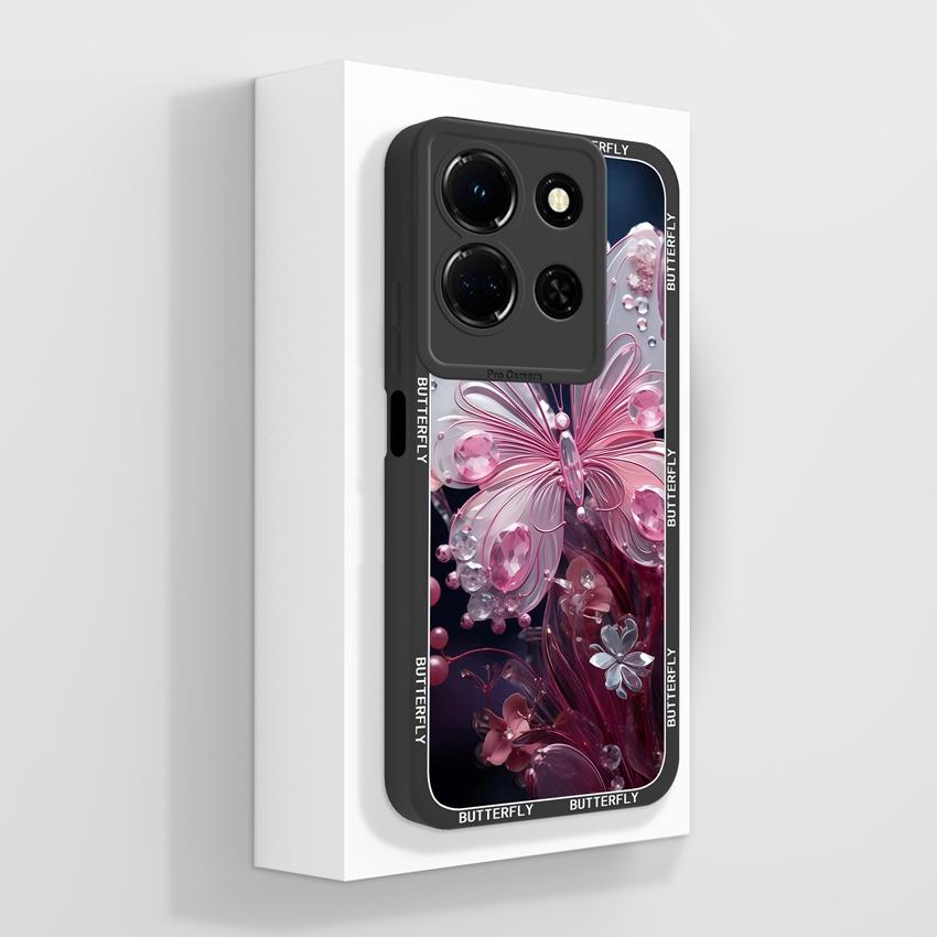 For Infinix Note 30 40 50 Pro Plus 50S 50x Beautiful Crystal Butterfly Phone Cases Screen Protector Liquid Silicone Dustproof Shell For Infinix Casing