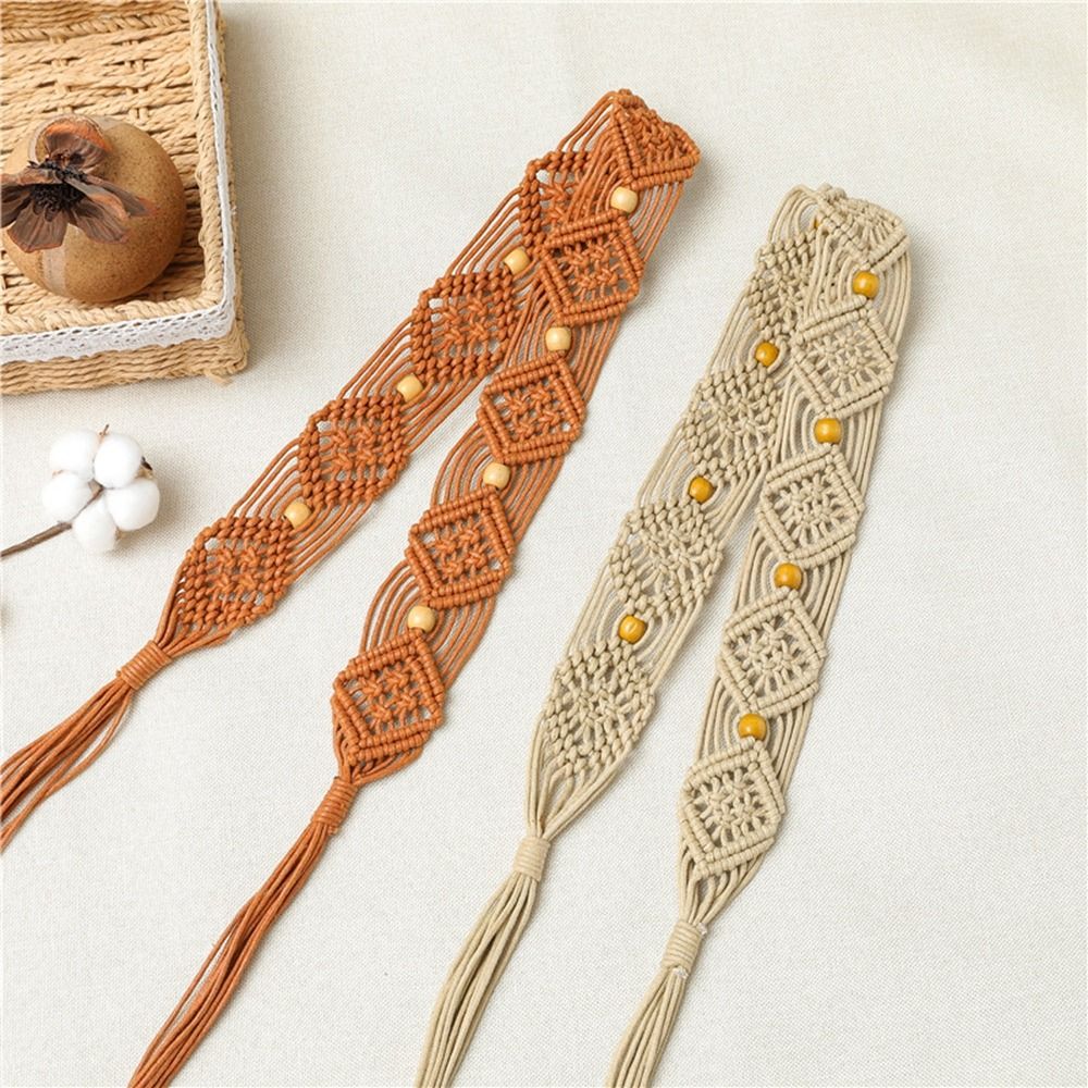 Beach All-match Waist Rope Round Wooden Button Women Waist Chain Ethnic Style Belts Braided Belt