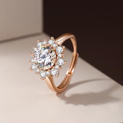 Exquisite Sunflower Ring Women's Light Luxury Niche Temperament Zircon Flower Opening Ring