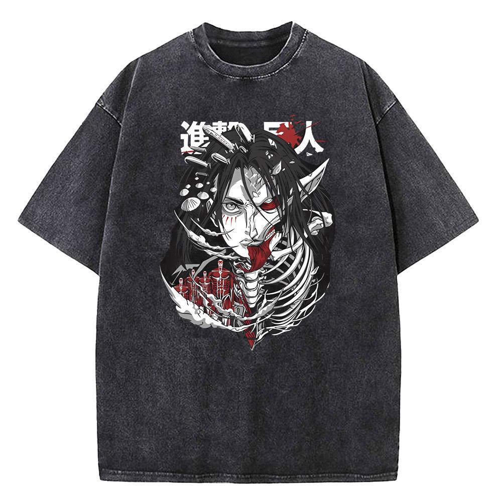 Harajuku Anime Attack on Titan Print Tee Men Women High Quality Cotton T-shirts Casual Loose T Shirt Male Vintage Washed Tshirt