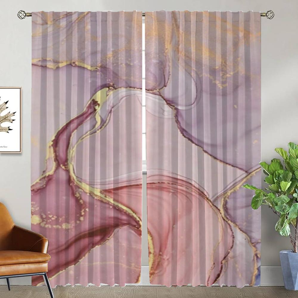 Marbling Curtains for Living Room Curtain Shades Home Interior Curtains 2 Pieces Halloween Decoration Tulle for Bedroom Kitchen