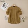 ZANZEA Women Casual Round Neck Short Sleeve Loose Patchwork Crochet Blouse