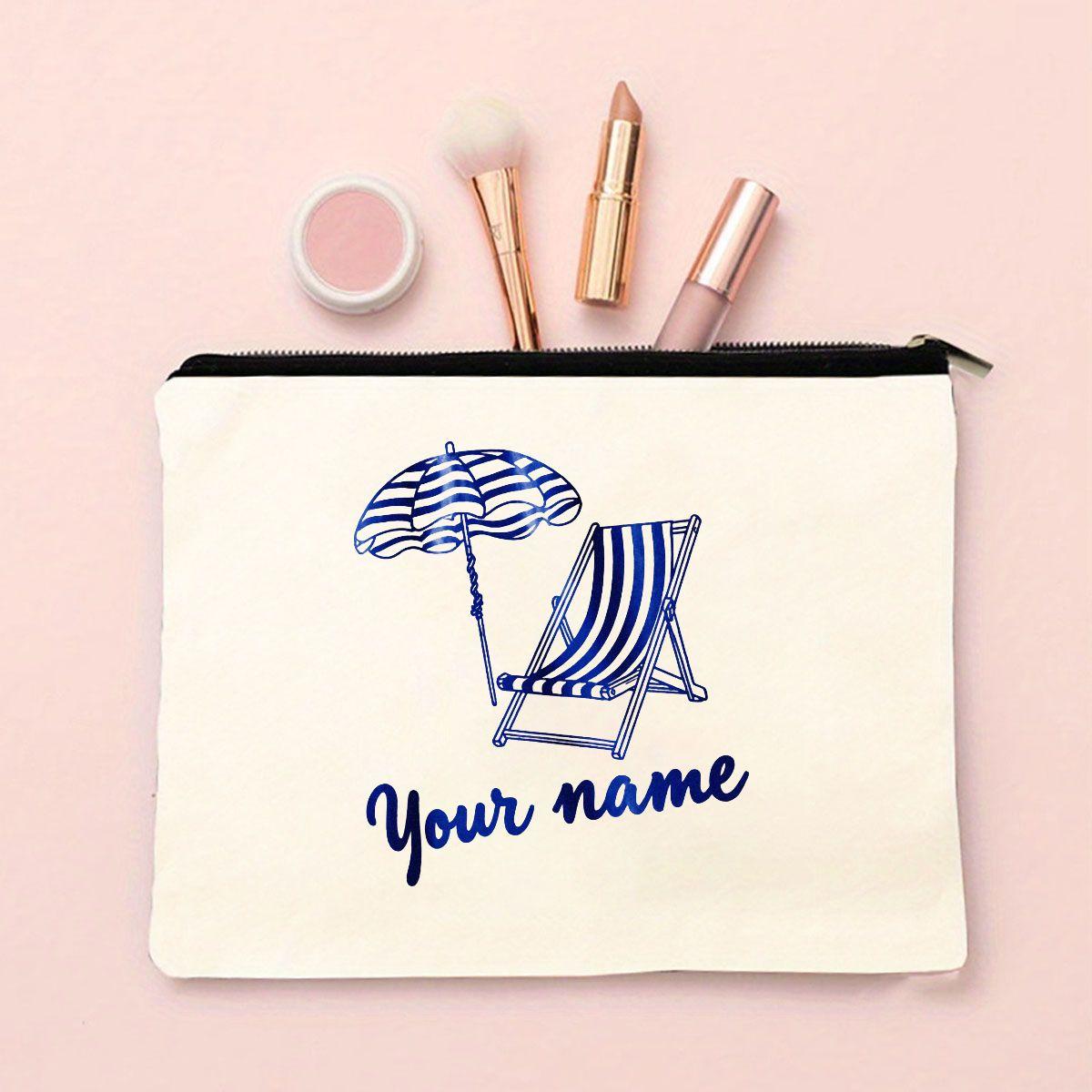 

Creative Beach Theme Blue and White Striped Beach Chair Custom Name Organizer Bag Custom Name Fashion Portable Travel Makeup