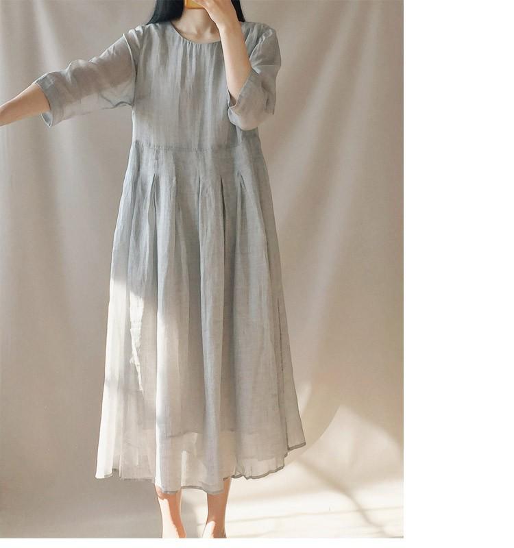 

Японское ретро хлопково-льняное платье с длинным рукавом для путешествий и отпуска Extra Large серый