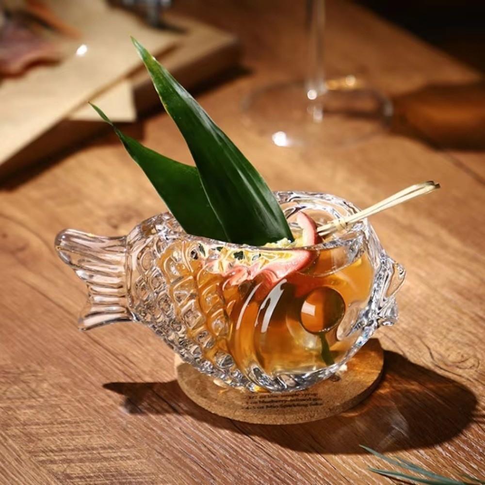 3D Fish-shaped Glass Thick Cocktail Cup Unique Pufferfish-shaped Glass Cup  Home Bar