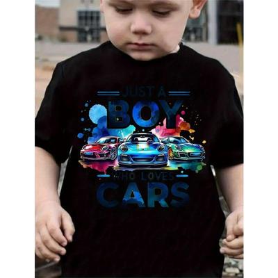 Europäische Größen Rennauto & Geschwindigkeit T-Shirt - Coole Cartoon Auto Aufkleber, Sportliches Kurzarm-T-Shirt Geeignet für Outfits & Auto-Themen Geschenke