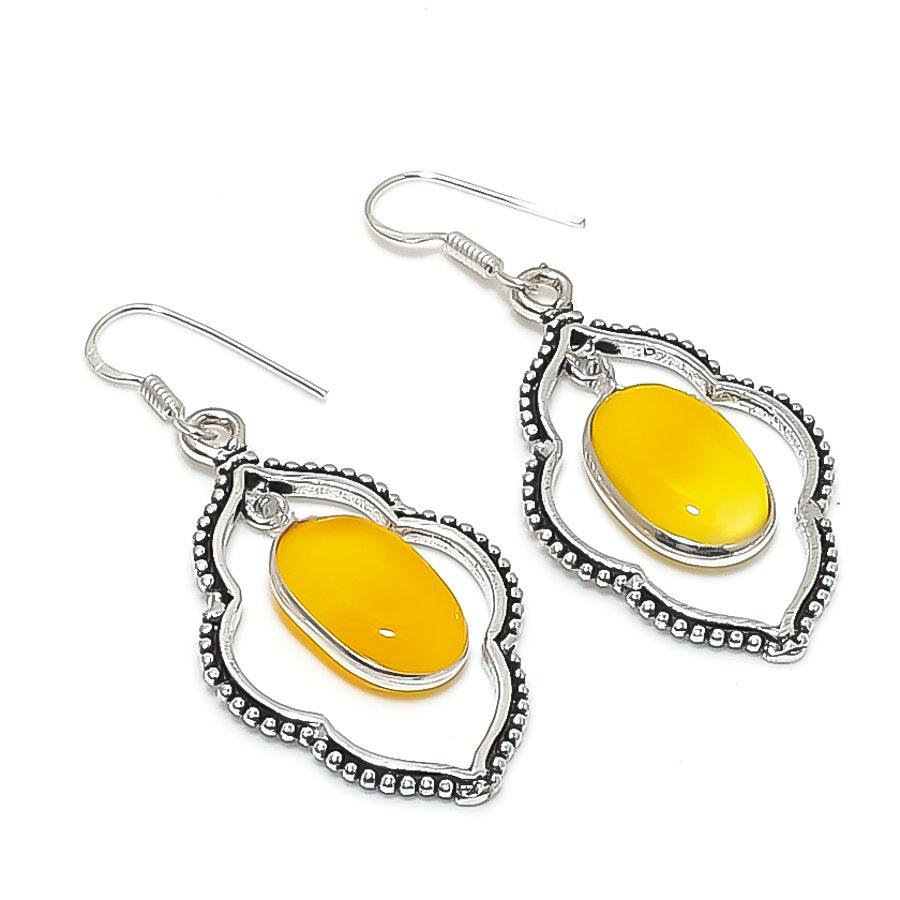 

Yellow Onyx Gemstone Handmade 925 Sterling Silver Jewelry Earring 2.17 KJ-771