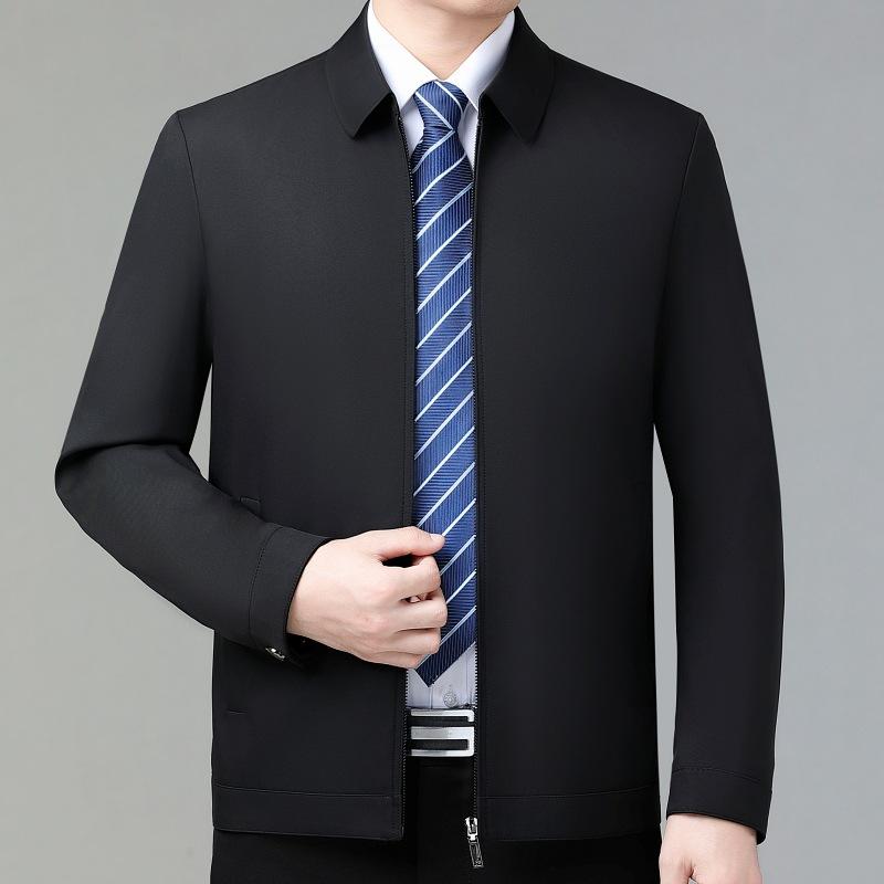 Mulberry Silk Lapel Jacket Men's Spring and Autumn Middle-aged and Elderly Dad Casual Large Size Jacket Leader Cadre Thin Coat