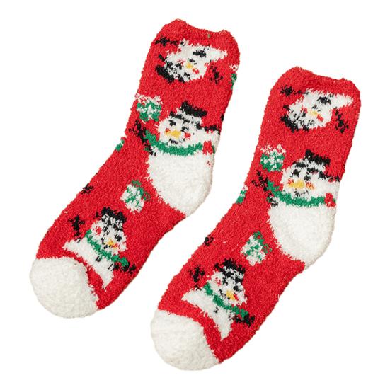 

1 пара рождественских носков с рисунком снеговиков, оленей, Санта-Клауса и колокольчиков, средней длины, из кораллового флиса, теплые термоноски J