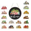 Decorative Wooden Door Sign Interchangeable Seasonal Welcome for Front Door, 12 Inch Round Wood Hanging Housewarming Gift For New Home with