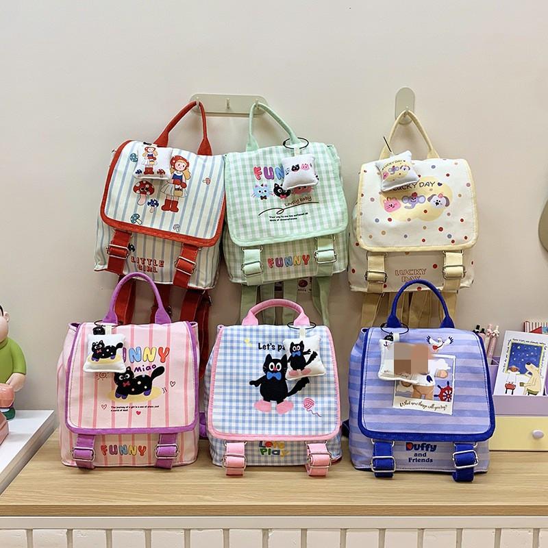 Plaid Cat Cute Print Backpack With Animal Illustration School Bag For Girls