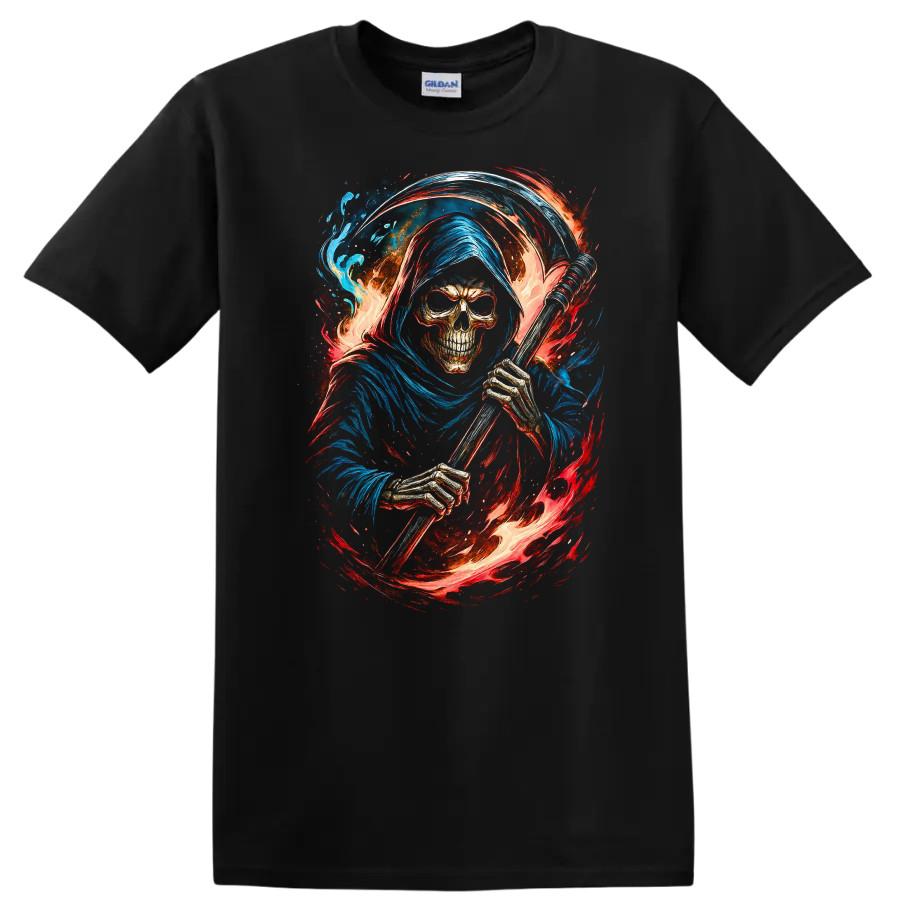 Grim Reaper T Shirt Horror Fire Design Skeleton Sci-Fi Fantasy Tee