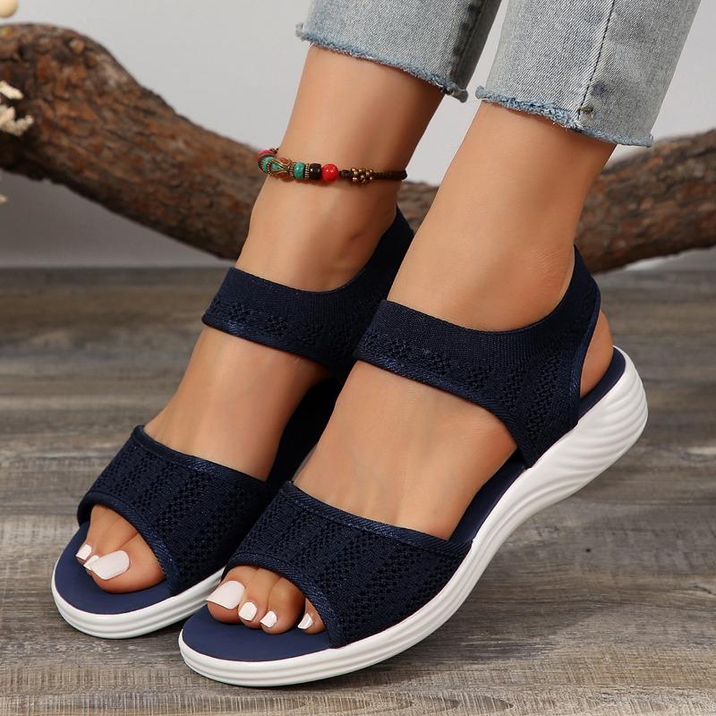 New women's shoes sports fly-woven fish mouth one-word buckle flat sandals slippers